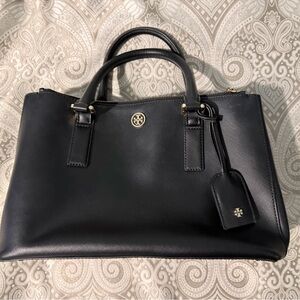 Tory Burch Black Saffiano Leather Tote with Gold Hardware